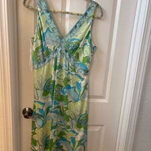 Elie Tahari Blue and Green Patterned Dress